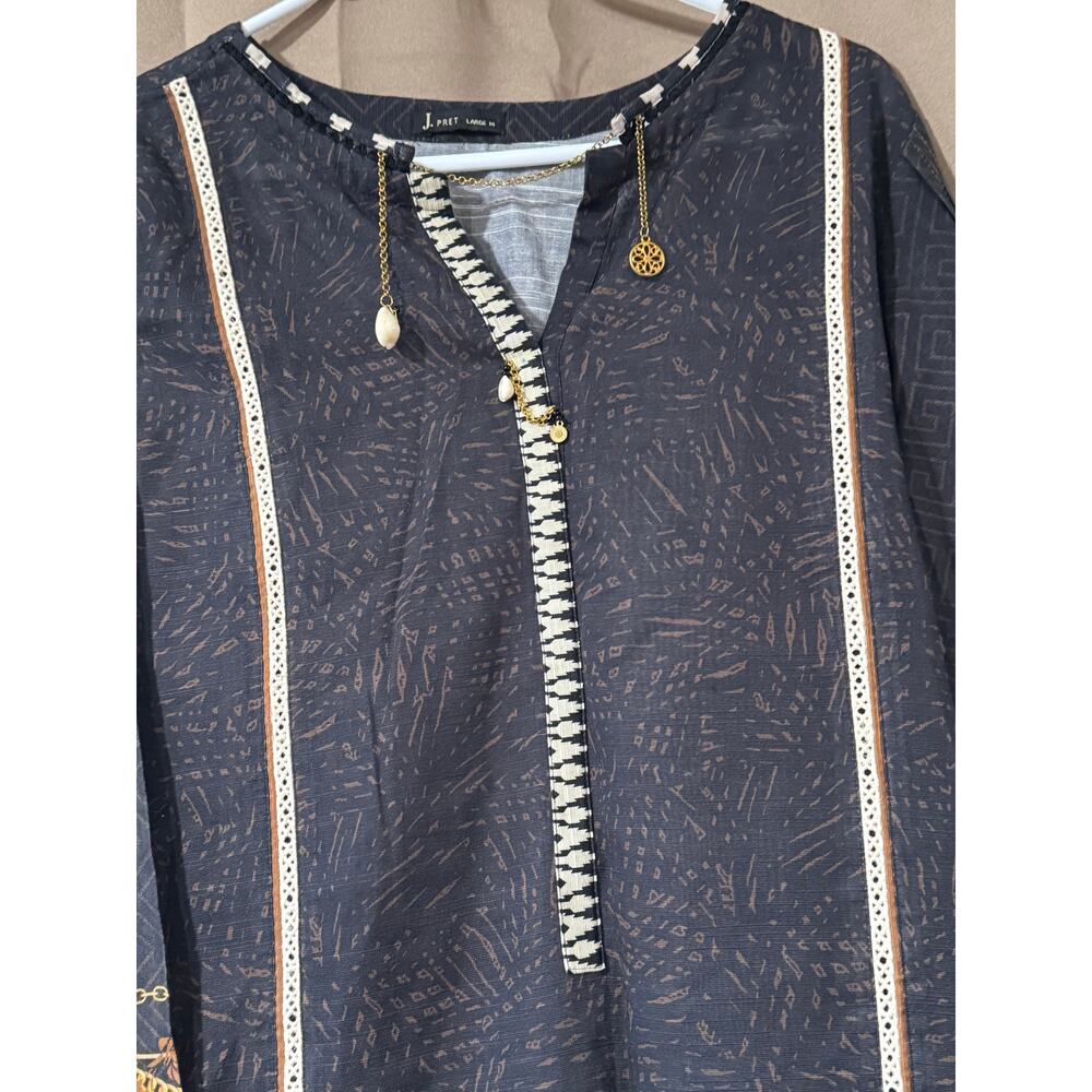 J. Pret by Junaid Jamshed Black Printed Kurta Lawn Tunic Size L Ethnic Pakistan - Picture 4 of 11